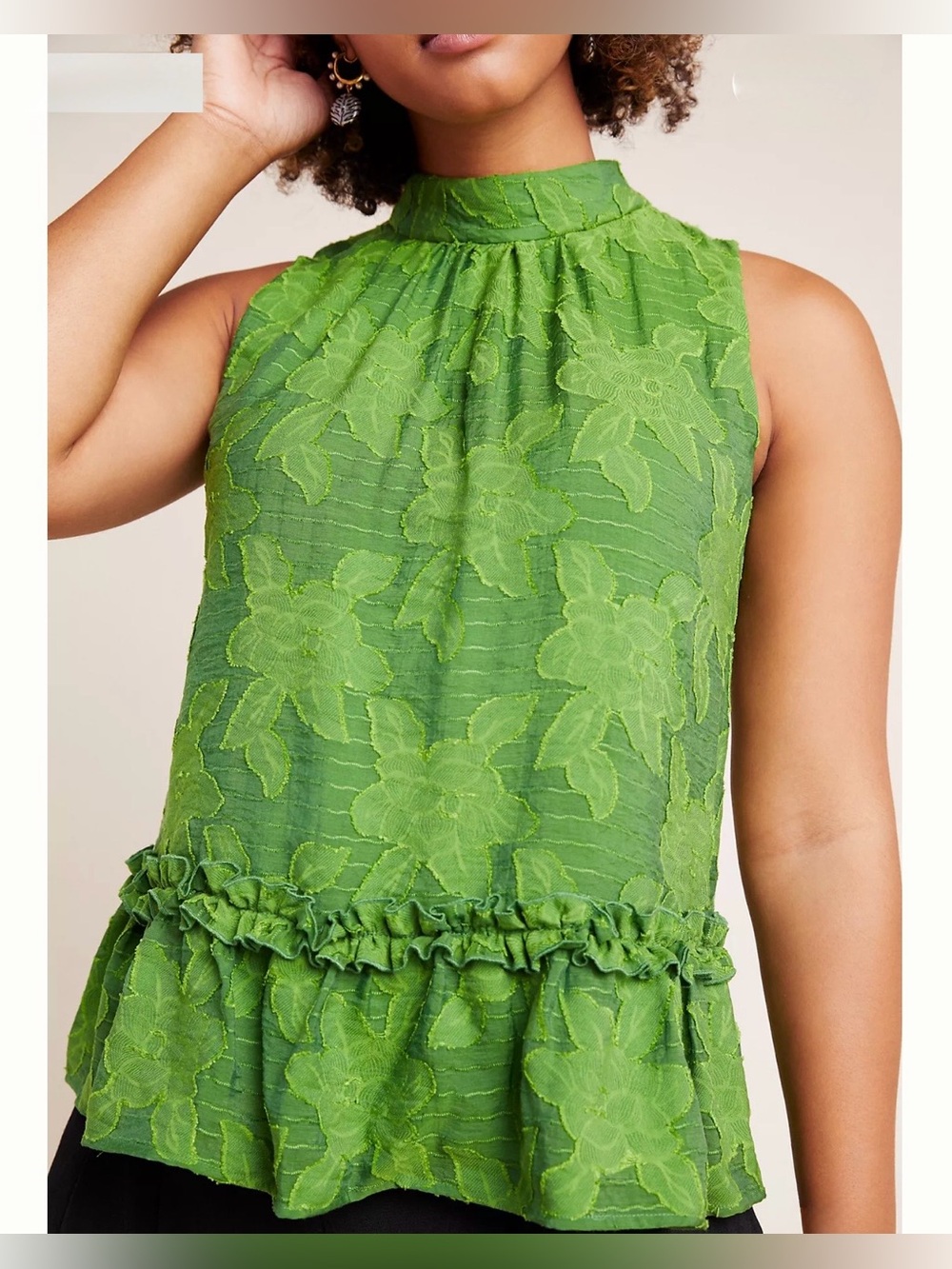 Maeve Anthropologie Savannah Sleeveless Swing Blouse Tank Women 4 Green Appliqué